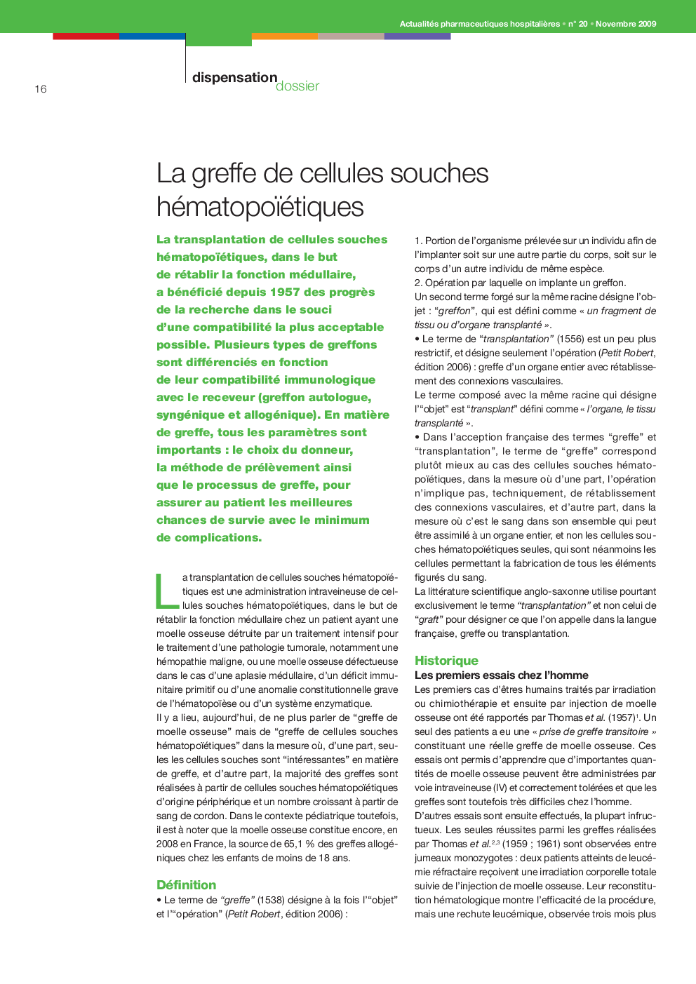 عکس صفحه اول مقاله: La greffe de cellules souches hématopoïétiques La greffe de cellules souches hématopoïétiques