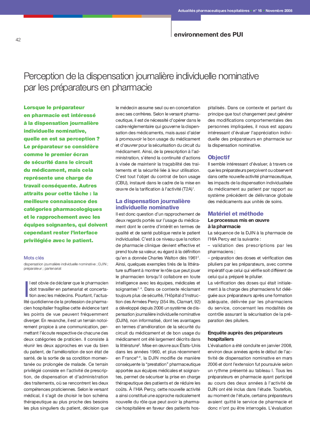 عکس صفحه اول مقاله: Perception de la dispensation journalière individuelle nominative par les préparateurs en pharmacie Perception de la dispensation journalière individuelle nominative par les préparateurs en pharmacie