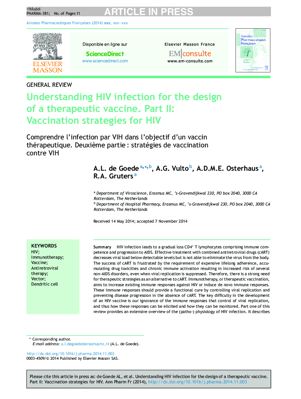 عکس صفحه اول مقاله: Understanding HIV infection for the design of a therapeutic vaccine. Part II: Vaccination strategies for HIV Understanding HIV infection for the design of a therapeutic vaccine. Part II: Vaccination strategies for HIV