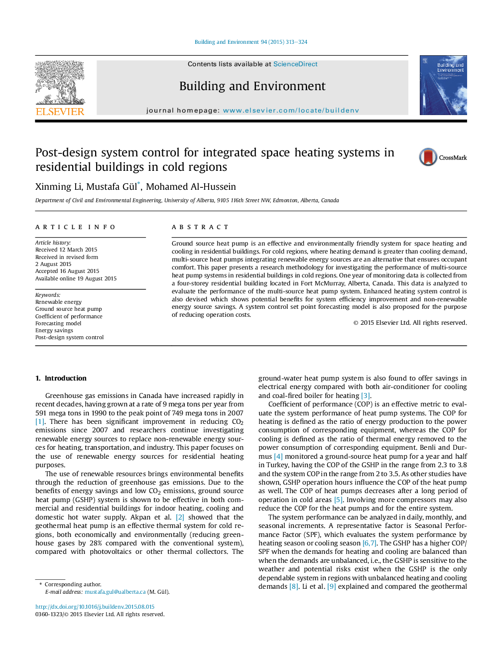 Post-design system control for integrated space heating systems in residential buildings in cold regions