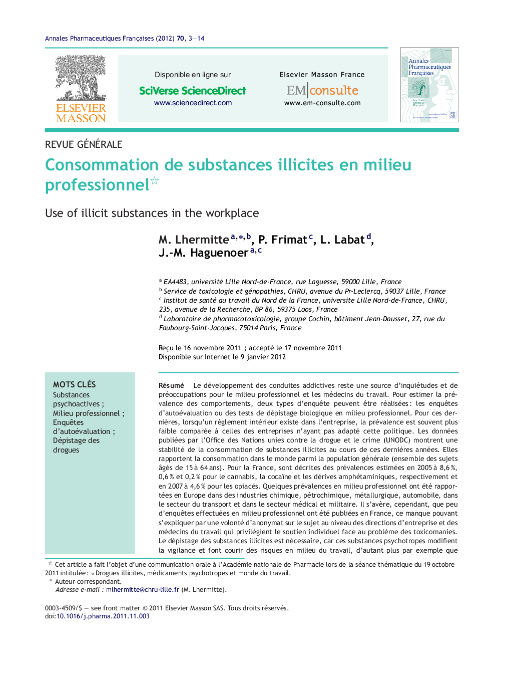 Consommation de substances illicites en milieu professionnel