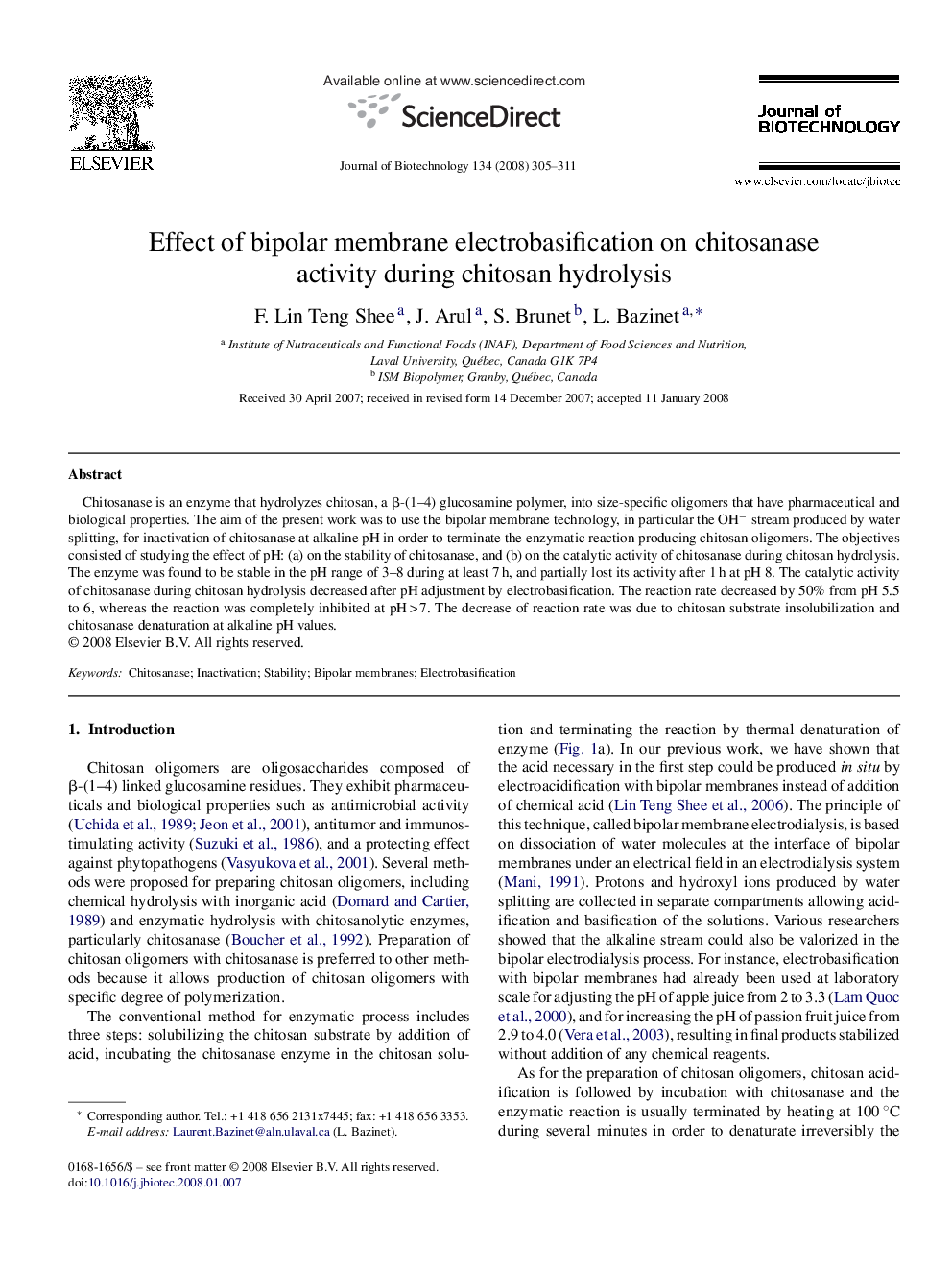 Effect of bipolar membrane electrobasification on chitosanase activity during chitosan hydrolysis