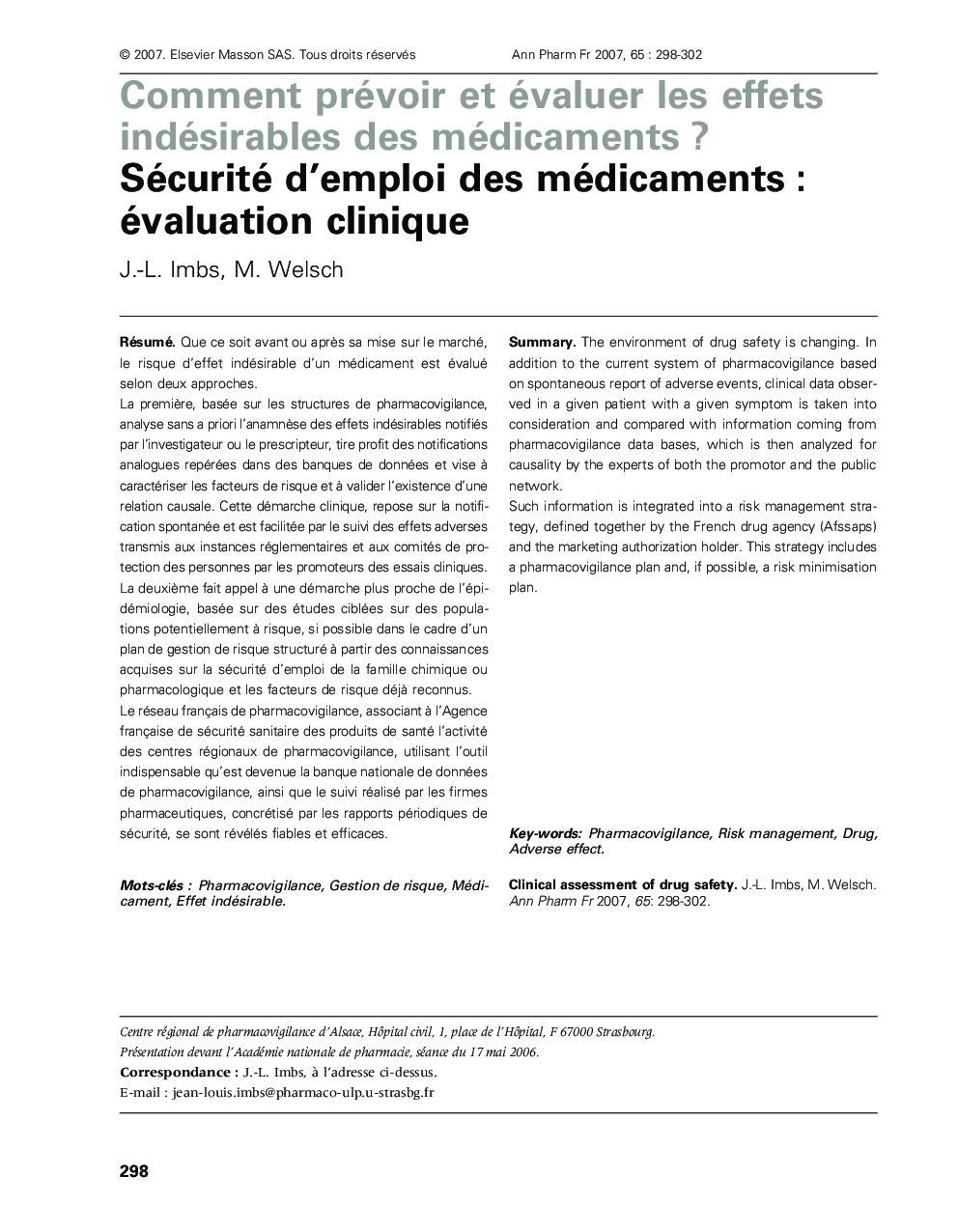 Sécurité d'emploi des médicaments : évaluation clinique