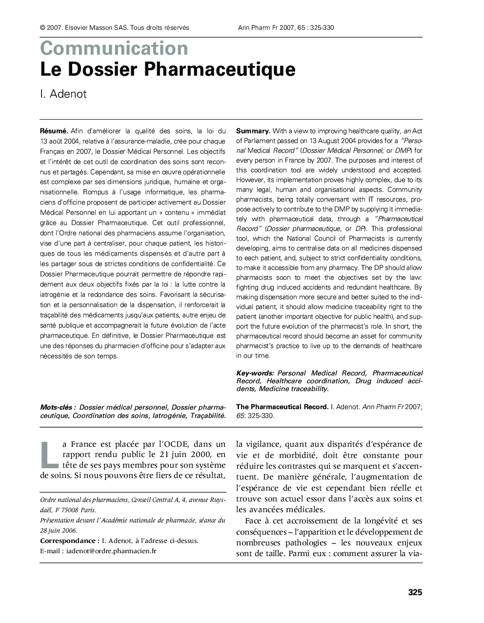 Le Dossier Pharmaceutique