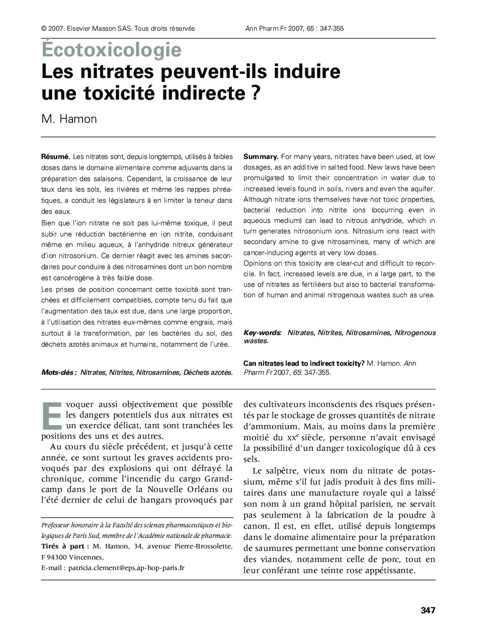 Les nitrates peuvent-ils induire une toxicité indirecte ?