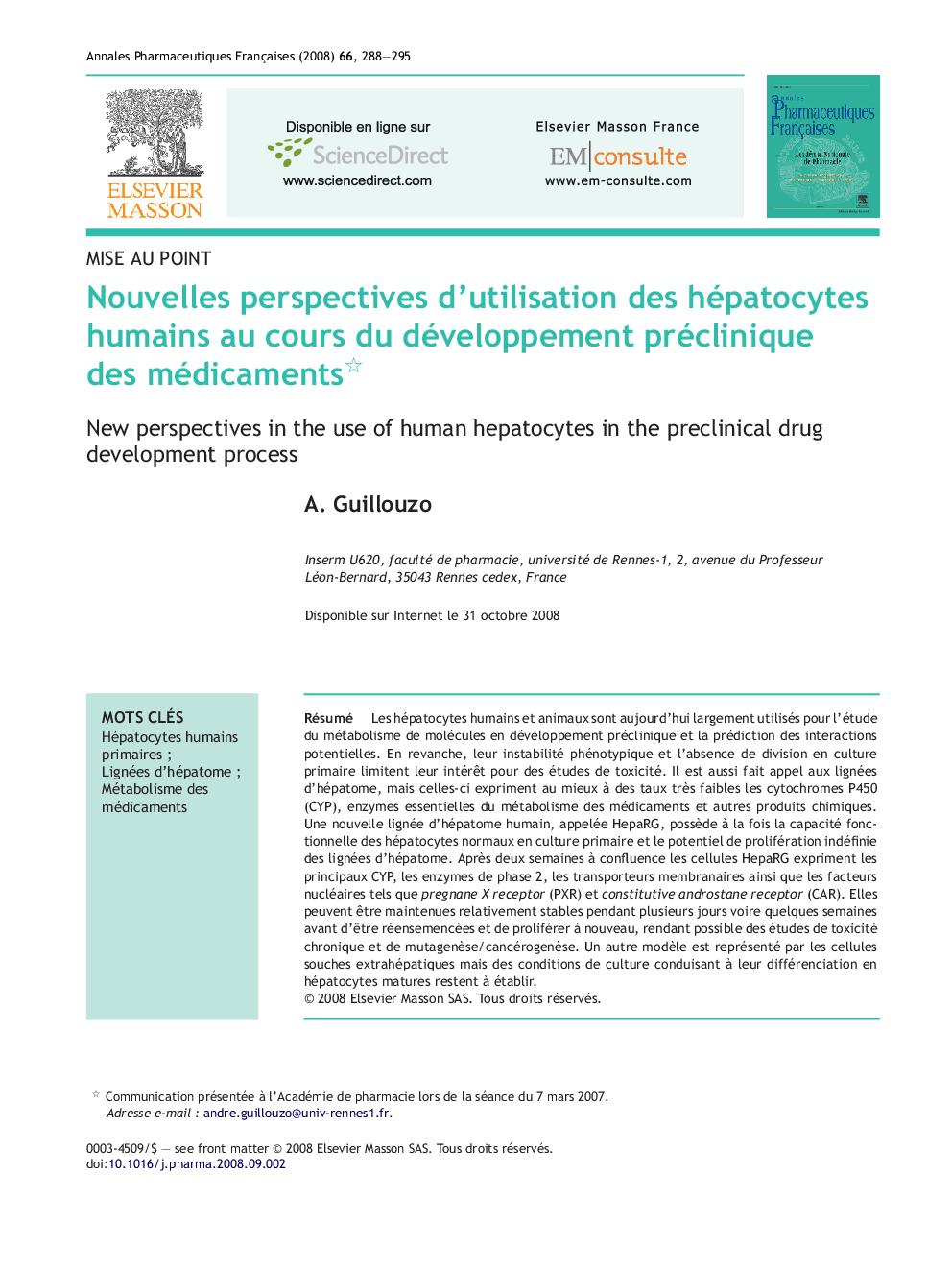 Nouvelles perspectives d'utilisation des hépatocytes humains au cours du développement préclinique des médicaments