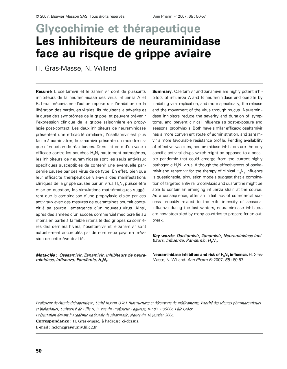 Les inhibiteurs de neuraminidase face au risque de grippe aviaire