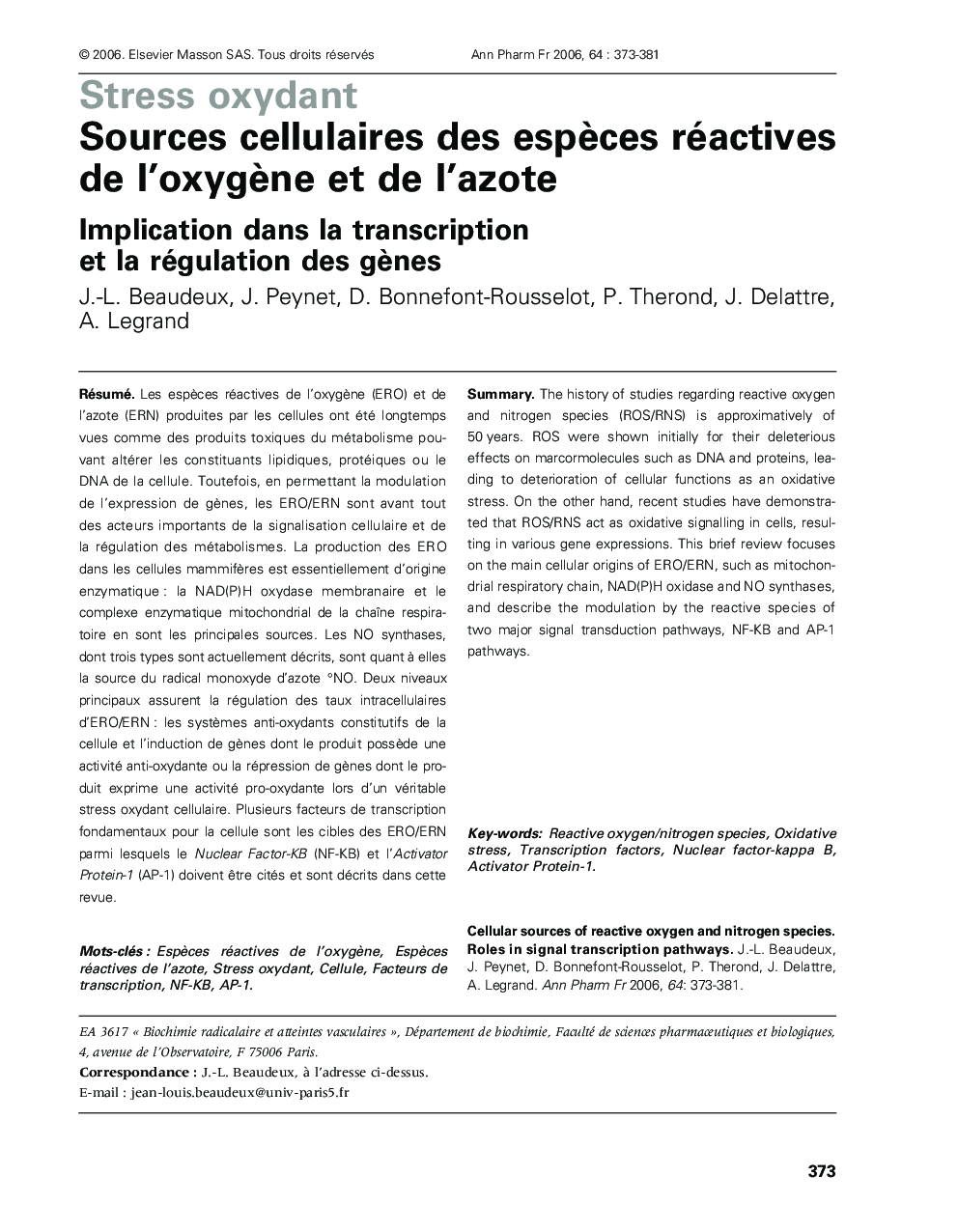 Sources cellulaires des espÃ¨ces réactives de l'oxygÃ¨ne et de l'azote