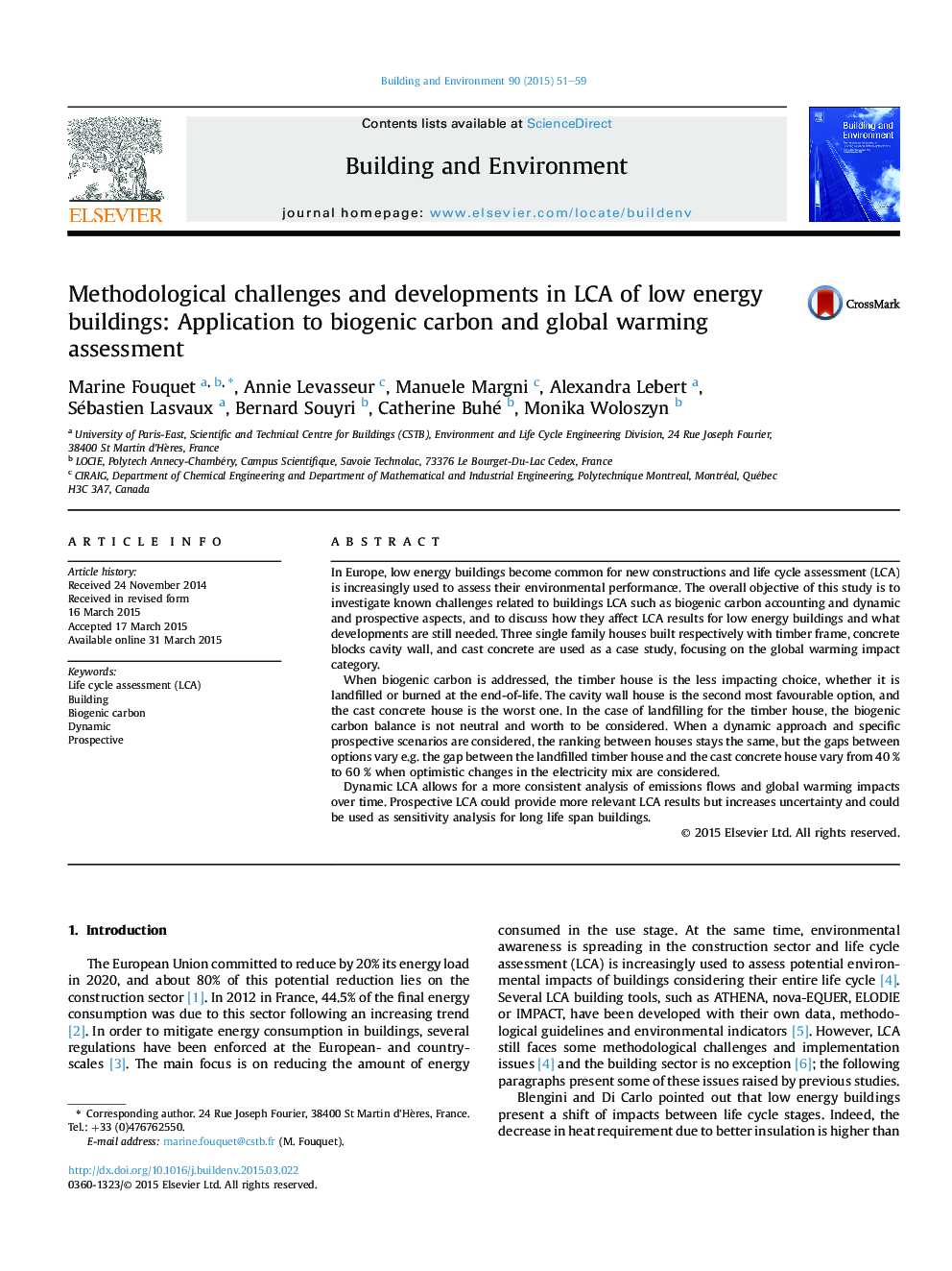 Methodological challenges and developments in LCA of low energy buildings: Application to biogenic carbon and global warming assessment