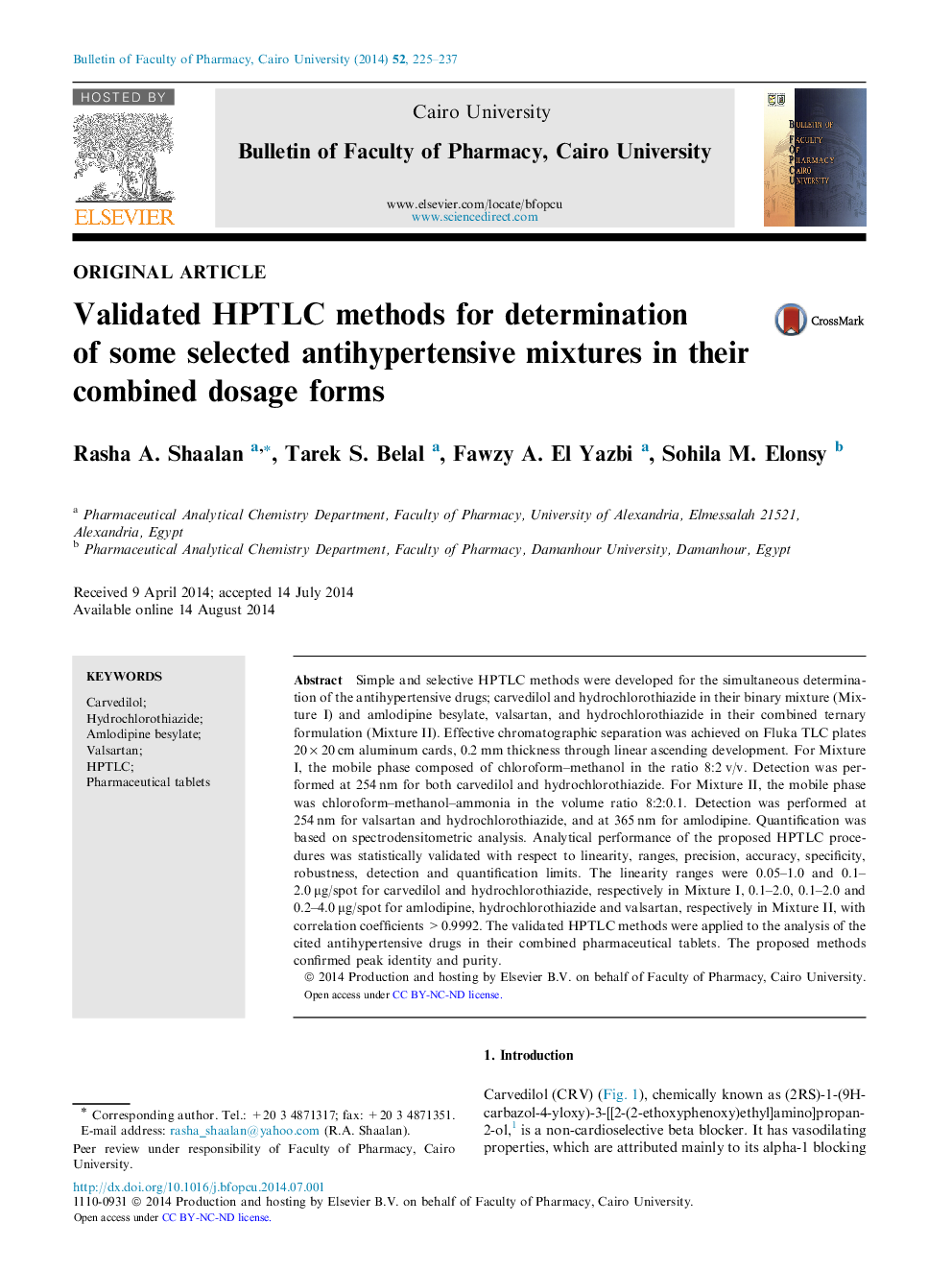 Validated HPTLC methods for determination of some selected antihypertensive mixtures in their combined dosage forms 