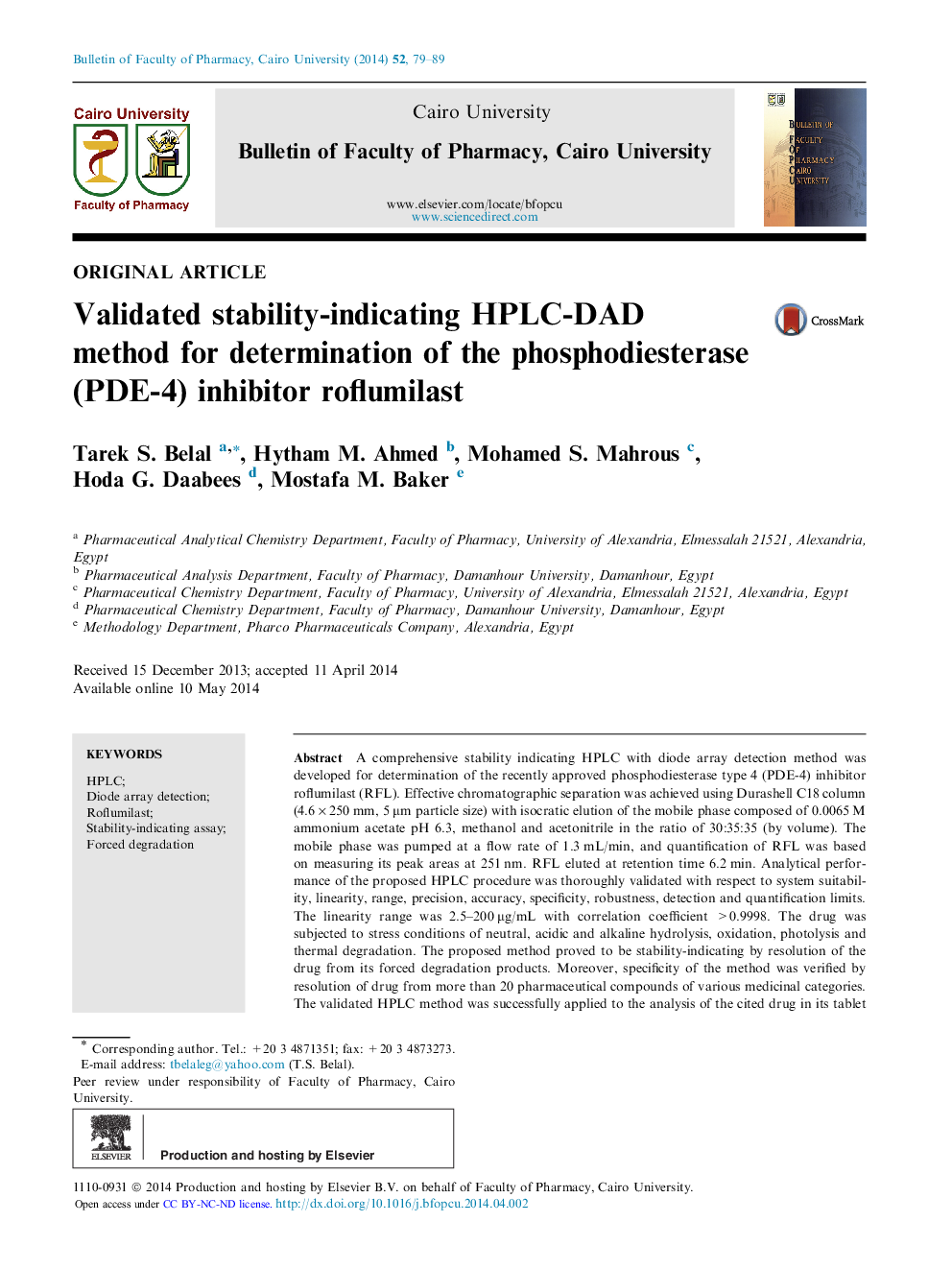 Validated stability-indicating HPLC-DAD method for determination of the phosphodiesterase (PDE-4) inhibitor roflumilast 