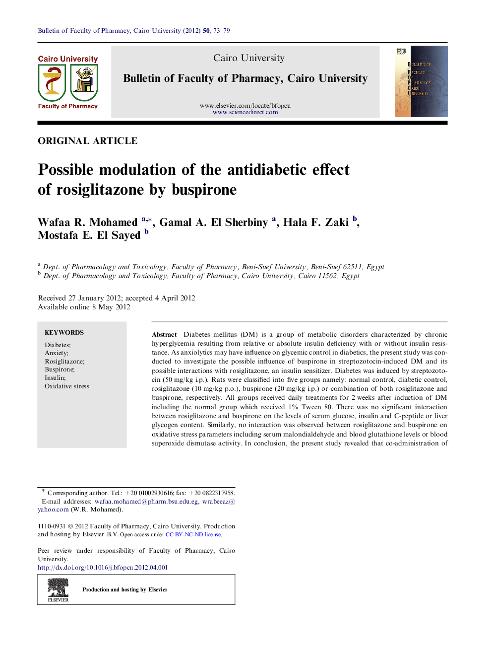 Possible modulation of the antidiabetic effect of rosiglitazone by buspirone