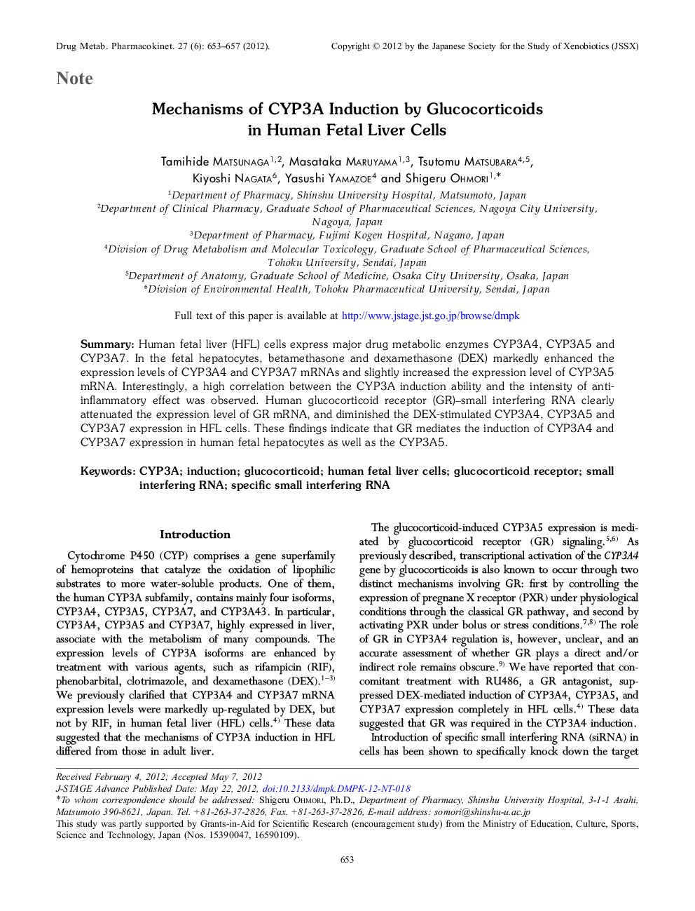 Mechanisms of CYP3A Induction by Glucocorticoids in Human Fetal Liver Cells 