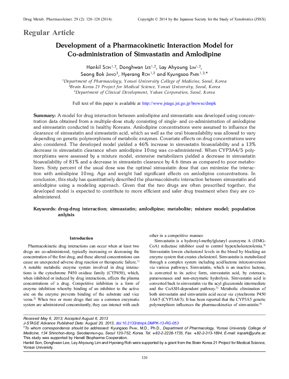 Development of a Pharmacokinetic Interaction Model for Co-administration of Simvastatin and Amlodipine 