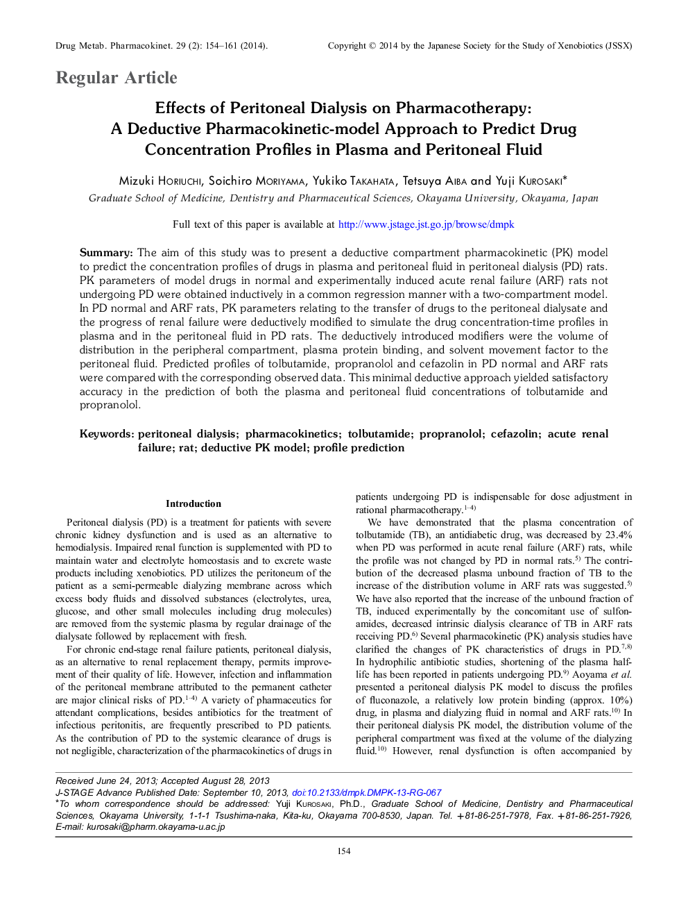 Effects of Peritoneal Dialysis on Pharmacotherapy: A Deductive Pharmacokinetic-model Approach to Predict Drug Concentration Profiles in Plasma and Peritoneal Fluid