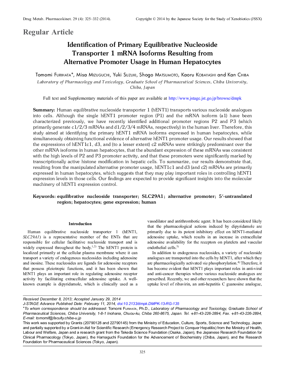 Identification of Primary Equilibrative Nucleoside Transporter 1 mRNA Isoforms Resulting from Alternative Promoter Usage in Human Hepatocytes 