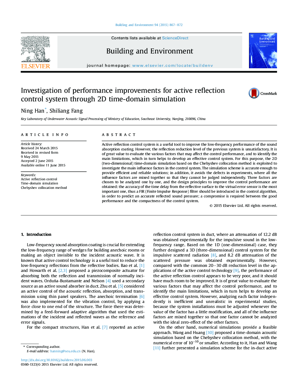 Investigation of performance improvements for active reflection control system through 2D time-domain simulation