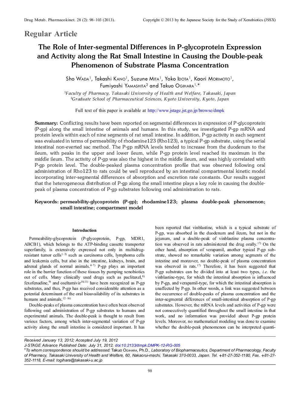 The Role of Inter-segmental Differences in P-glycoprotein Expression and Activity along the Rat Small Intestine in Causing the Double-peak Phenomenon of Substrate Plasma Concentration