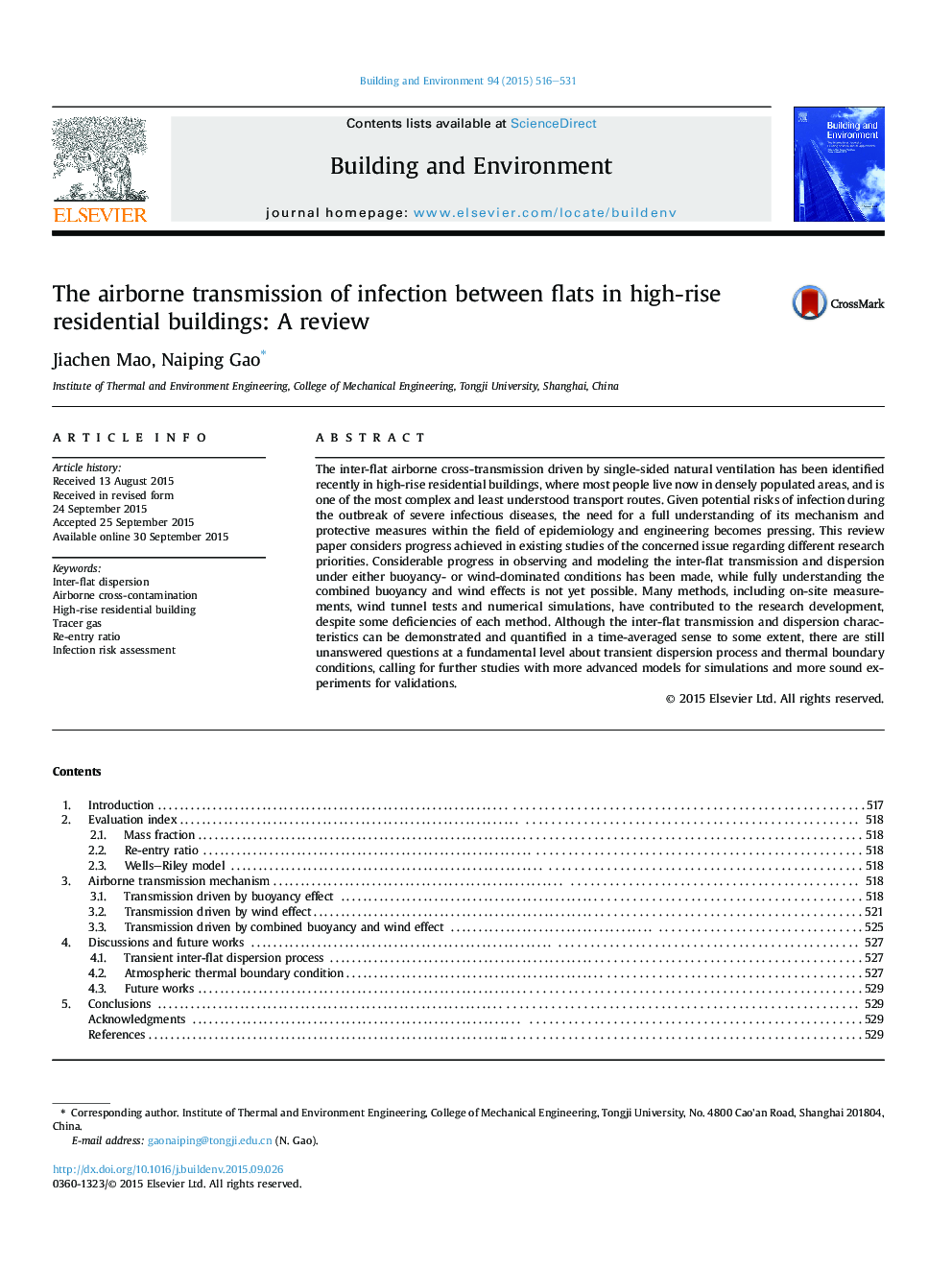 The airborne transmission of infection between flats in high-rise residential buildings: A review
