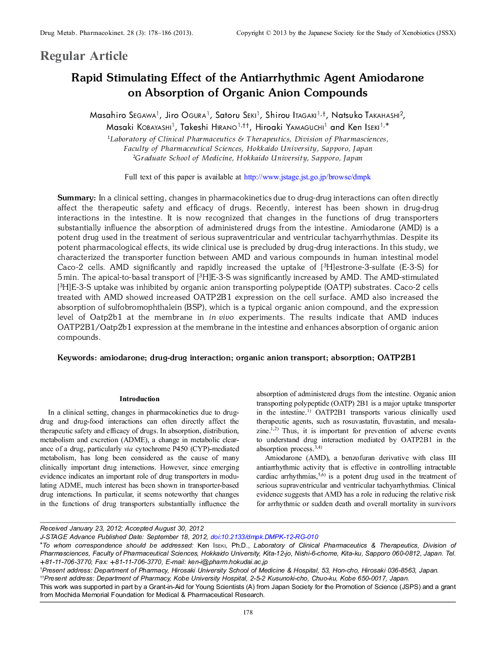 Rapid Stimulating Effect of the Antiarrhythmic Agent Amiodarone on Absorption of Organic Anion Compounds