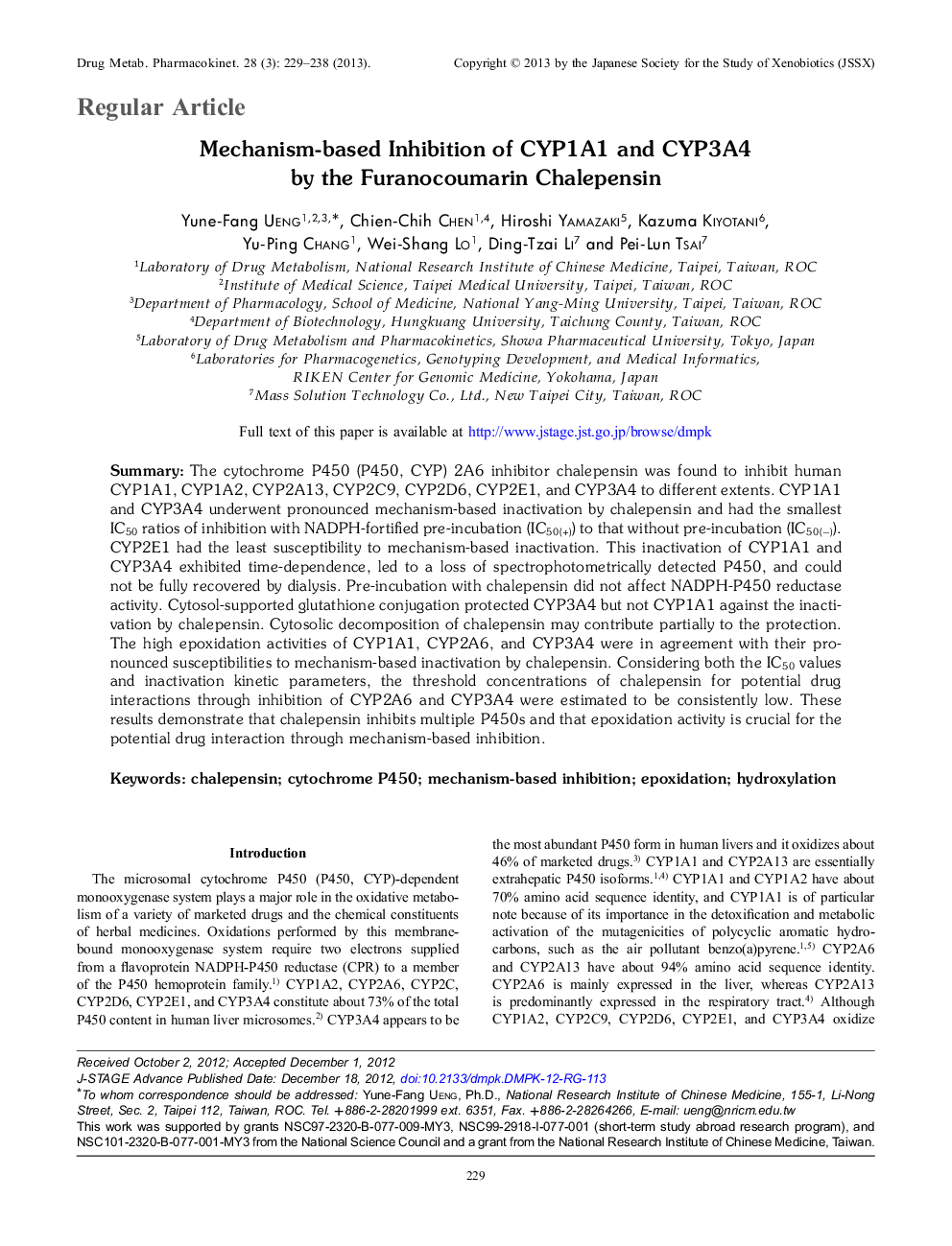Mechanism-based Inhibition of CYP1A1 and CYP3A4 by the Furanocoumarin Chalepensin 