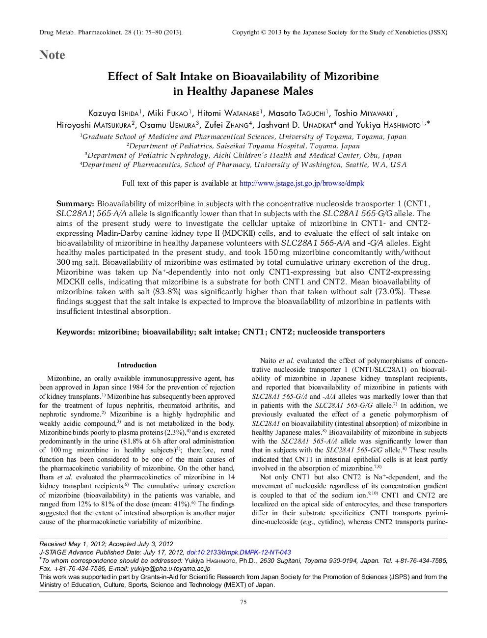 Effect of Salt Intake on Bioavailability of Mizoribine in Healthy Japanese Males 