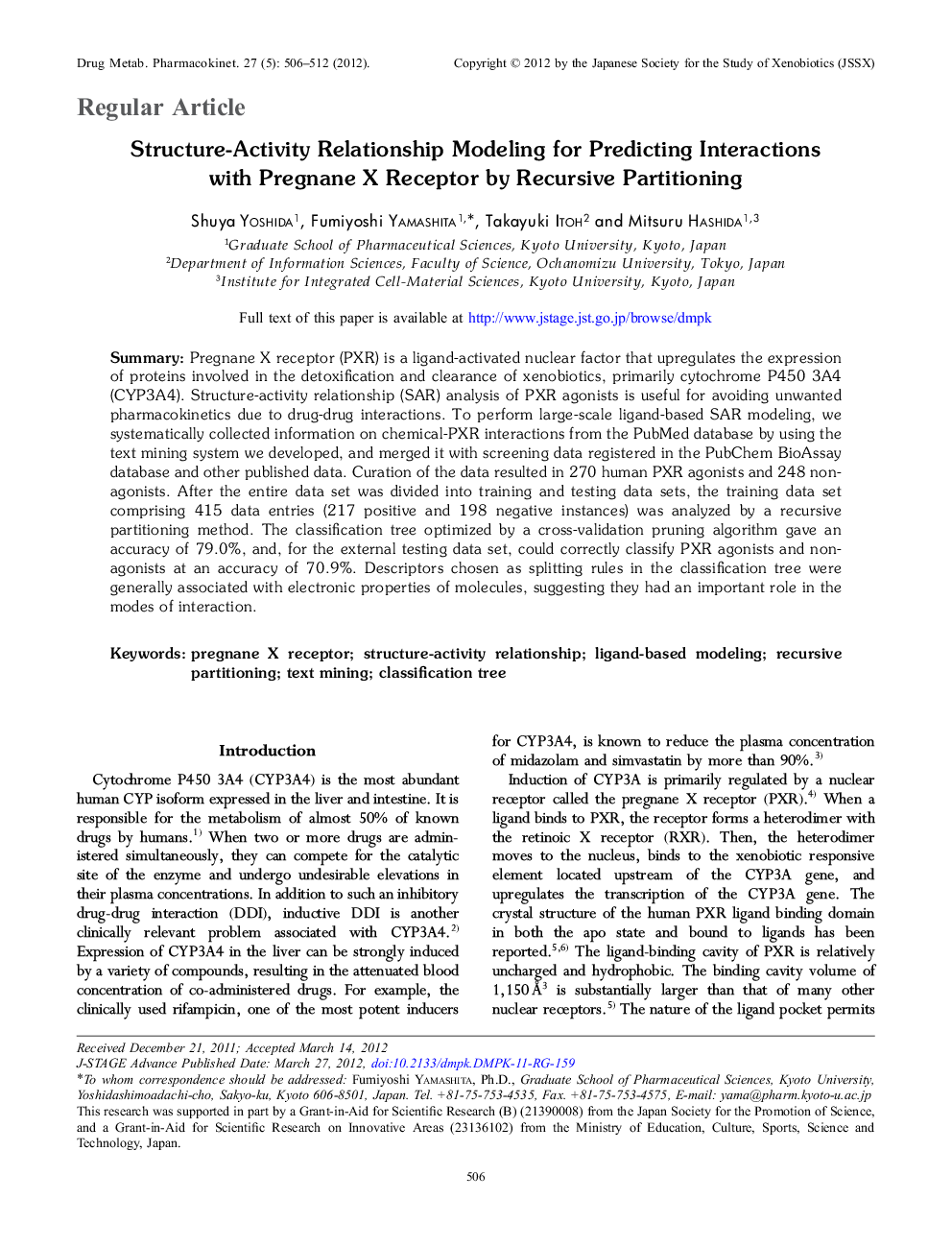 Structure-Activity Relationship Modeling for Predicting Interactions with Pregnane X Receptor by Recursive Partitioning 