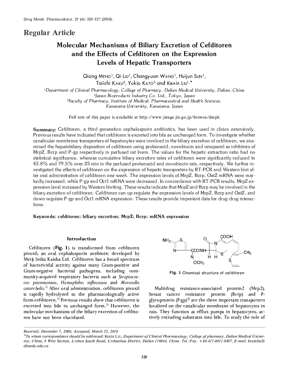 Molecular Mechanisms of Biliary Excretion of Cefditoren and the Effects of Cefditoren on the Expression Levels of Hepatic Transporters