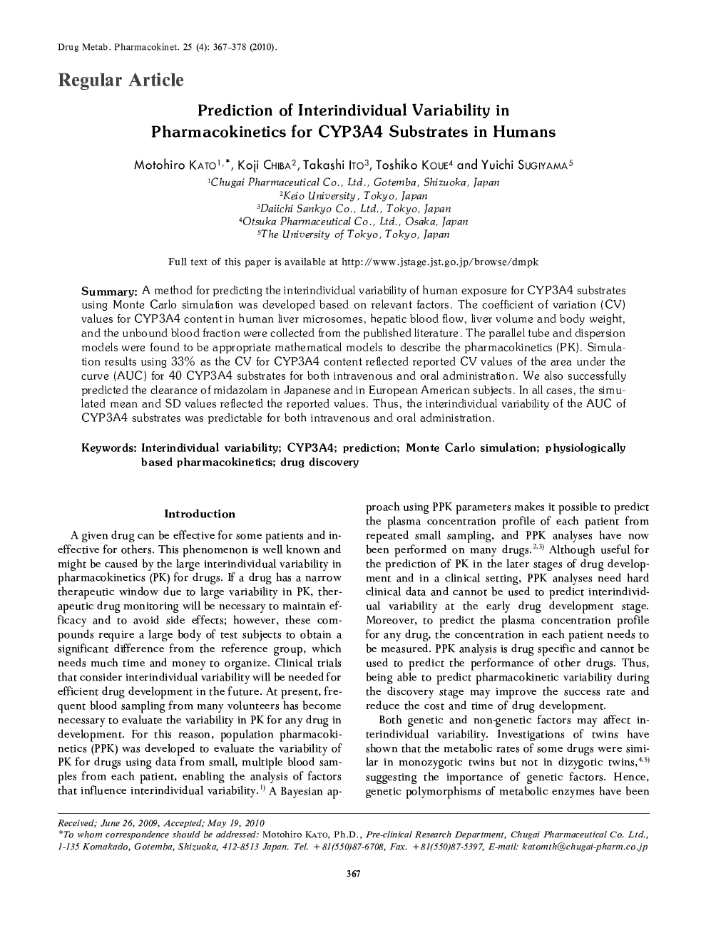 Prediction of Interindividual Variability in Pharmacokinetics for CYP3A4 Substrates in Humans