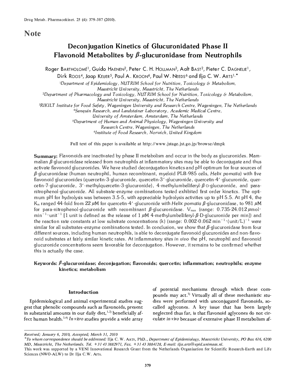 Deconjugation Kinetics of Glucuronidated Phase II Flavonoid Metabolites by β-glucuronidase from Neutrophils 