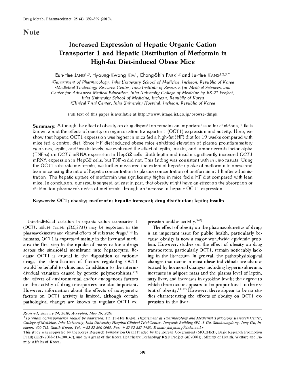 Increased Expression of Hepatic Organic Cation Transporter 1 and Hepatic Distribution of Metformin in High-fat Diet-induced Obese Mice 