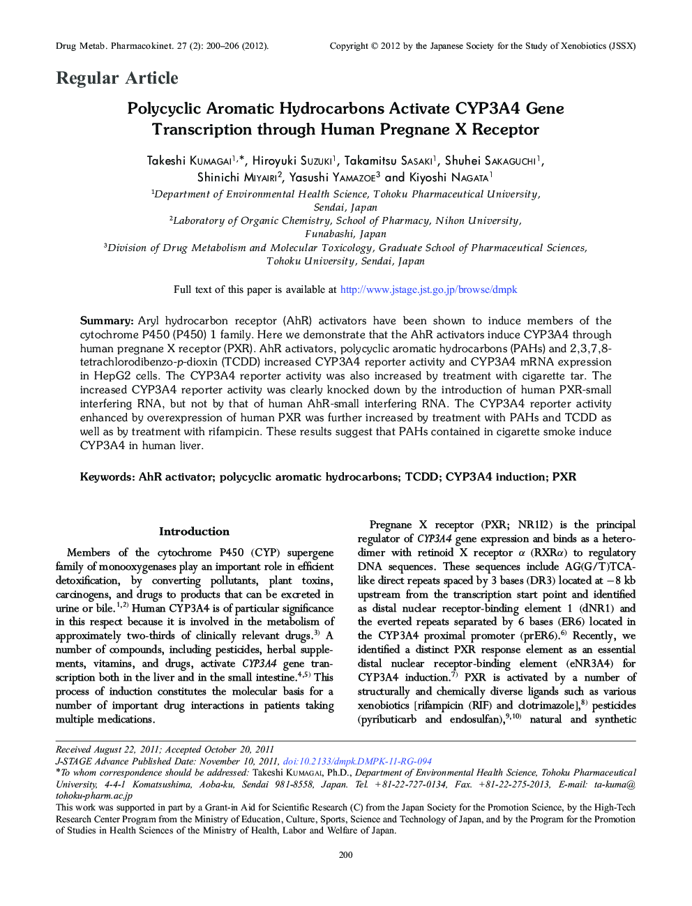 Polycyclic Aromatic Hydrocarbons Activate CYP3A4 Gene Transcription through Human Pregnane X Receptor 