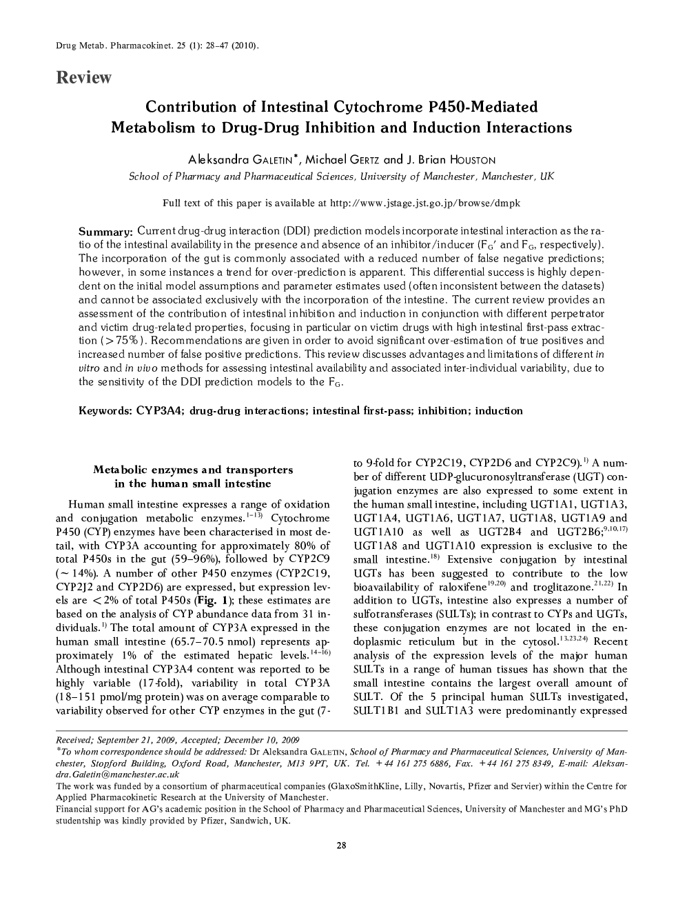 Contribution of Intestinal Cytochrome P450-Mediated Metabolism to Drug-Drug Inhibition and Induction Interactions 