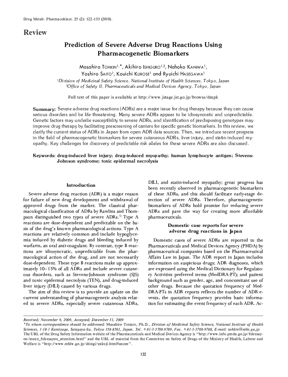 Prediction of Severe Adverse Drug Reactions Using Pharmacogenetic Biomarkers 