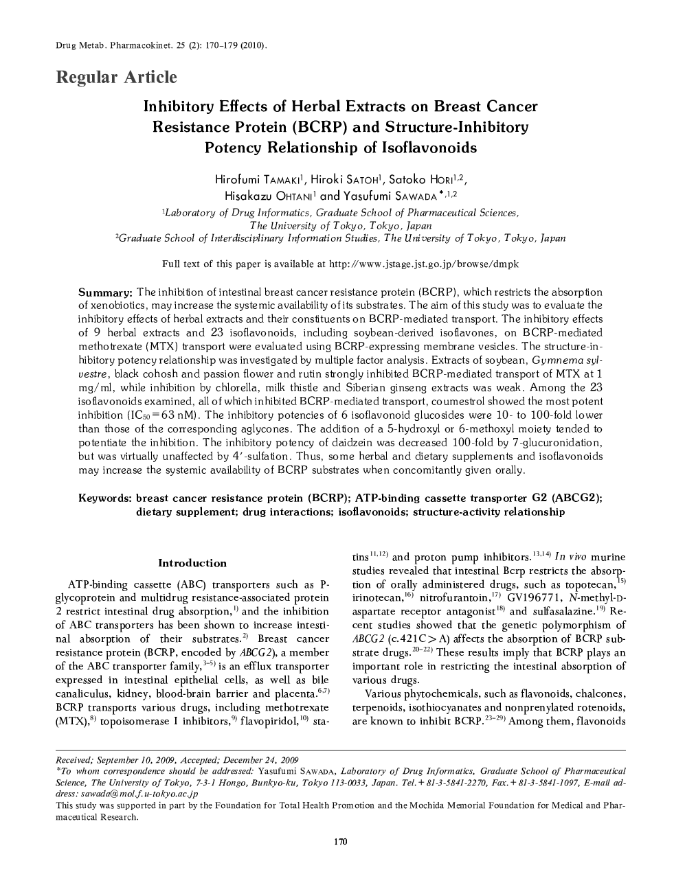 Inhibitory Effects of Herbal Extracts on Breast Cancer Resistance Protein (BCRP) and Structure-Inhibitory Potency Relationship of Isoflavonoids 