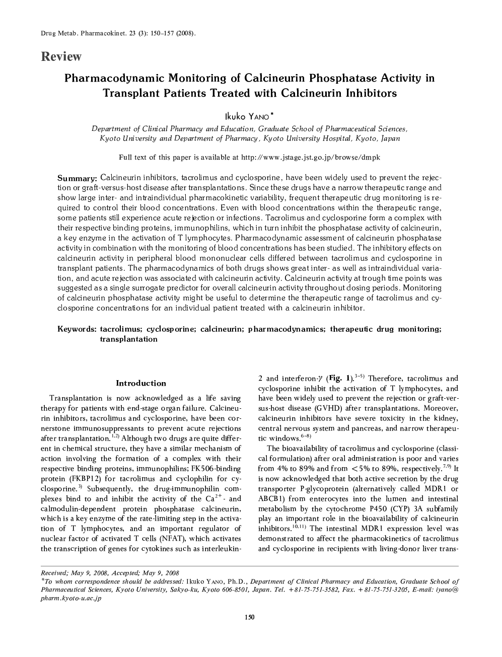 Pharmacodynamic Monitoring of Calcineurin Phosphatase Activity in Transplant Patients Treated with Calcineurin Inhibitors