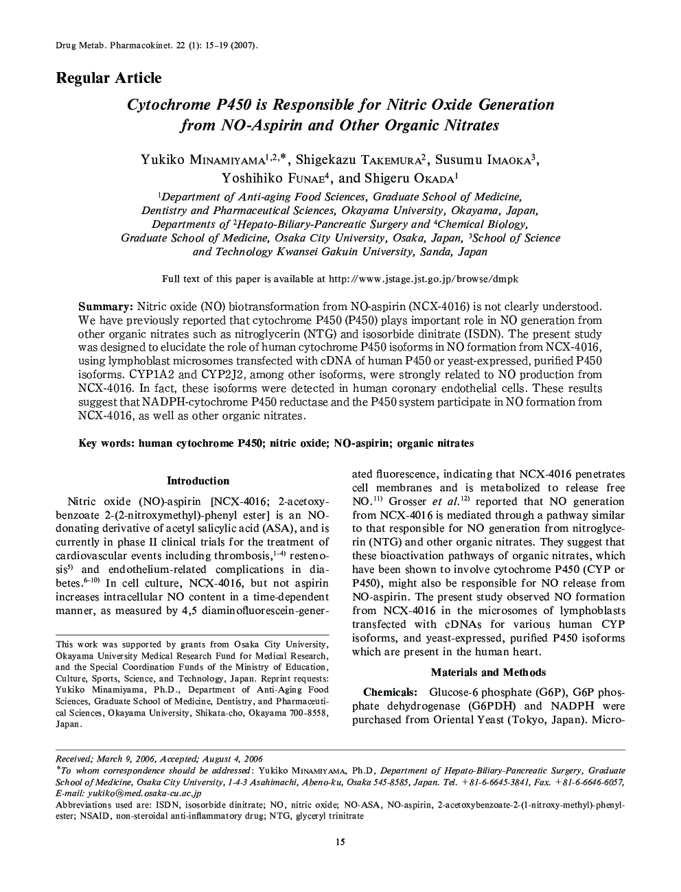 Cytochrome P450 is Responsible for Nitric Oxide Generation from NO-Aspirin and Other Organic Nitrates