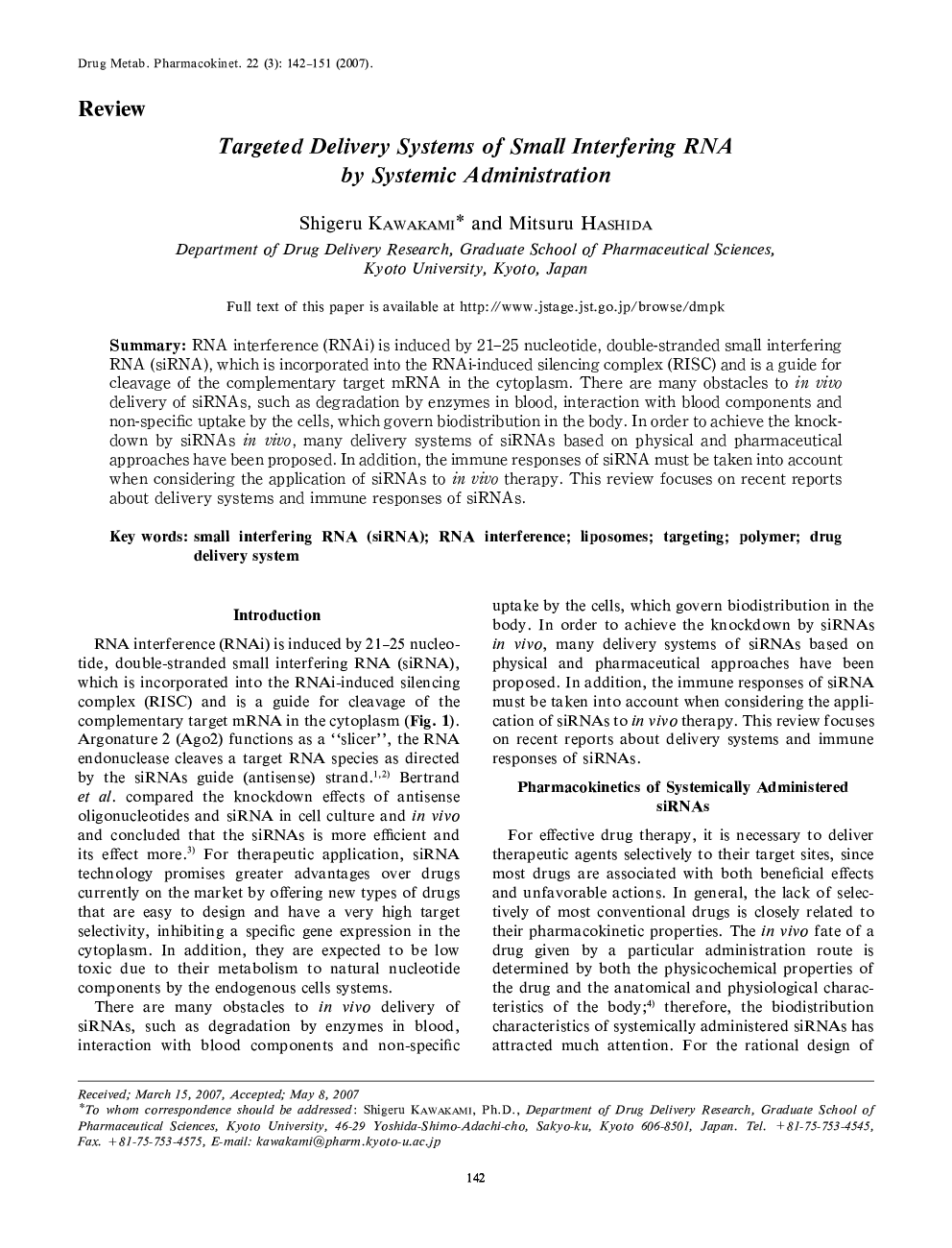 Targeted Delivery Systems of Small Interfering RNA by Systemic Administration