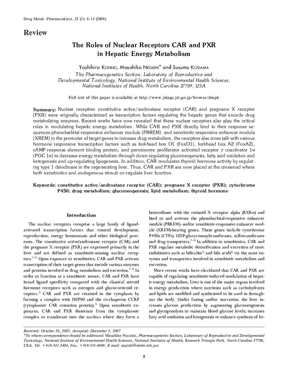 The Roles of Nuclear Receptors CAR and PXR in Hepatic Energy Metabolism