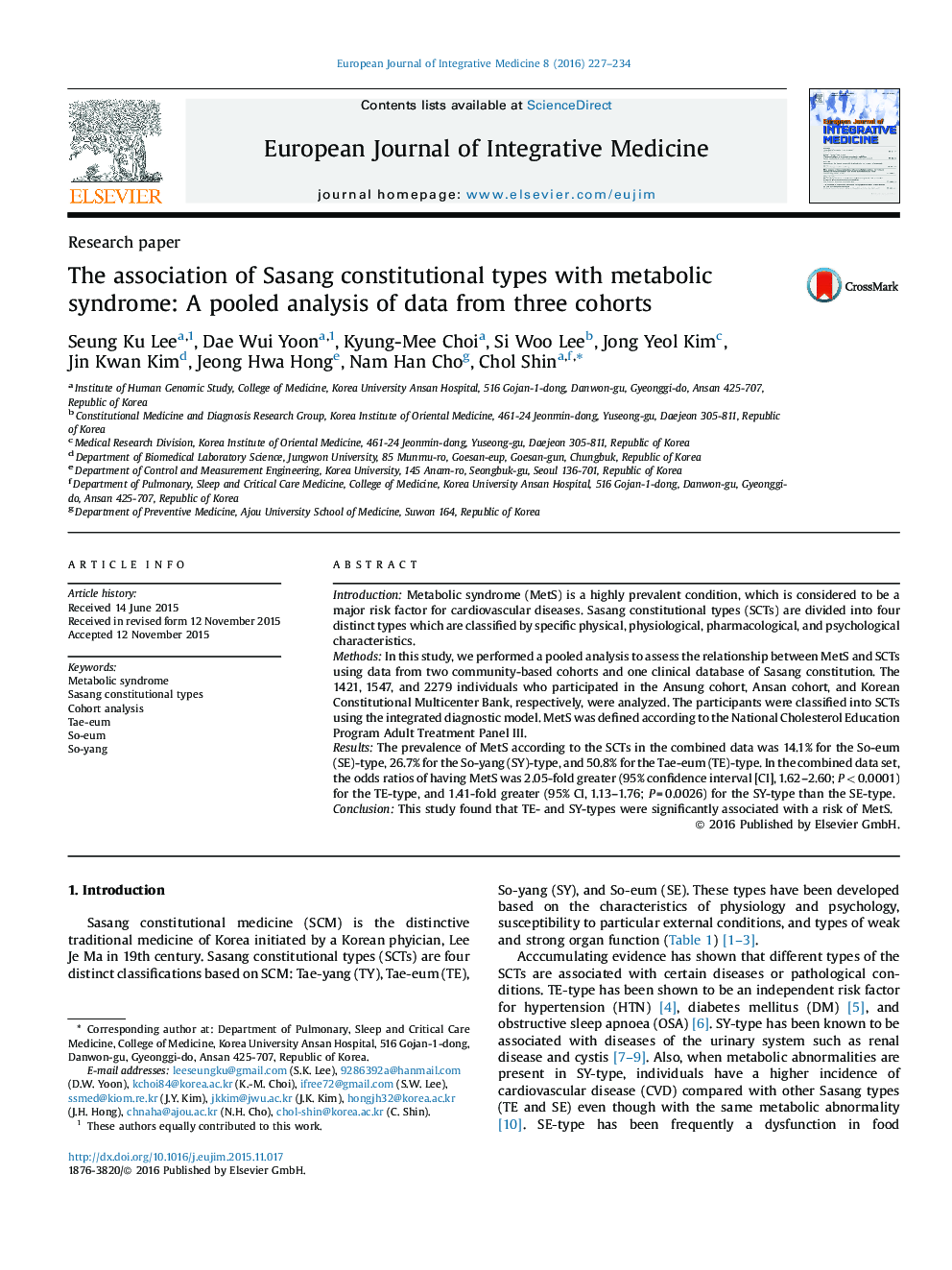 ارتباط انواع وضع طبیعى ساسانگ مبتلا به سندرم متابولیک: تجزیه و تحلیل حاصل از داده ها از سه گروه