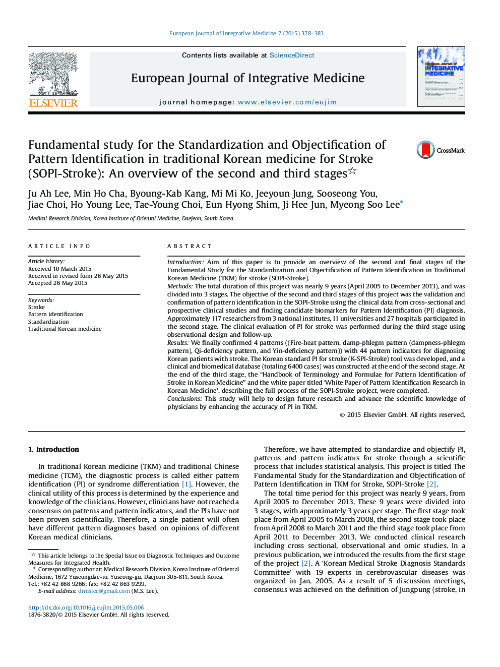 Fundamental study for the Standardization and Objectification of Pattern Identification in traditional Korean medicine for Stroke (SOPI-Stroke): An overview of the second and third stages 