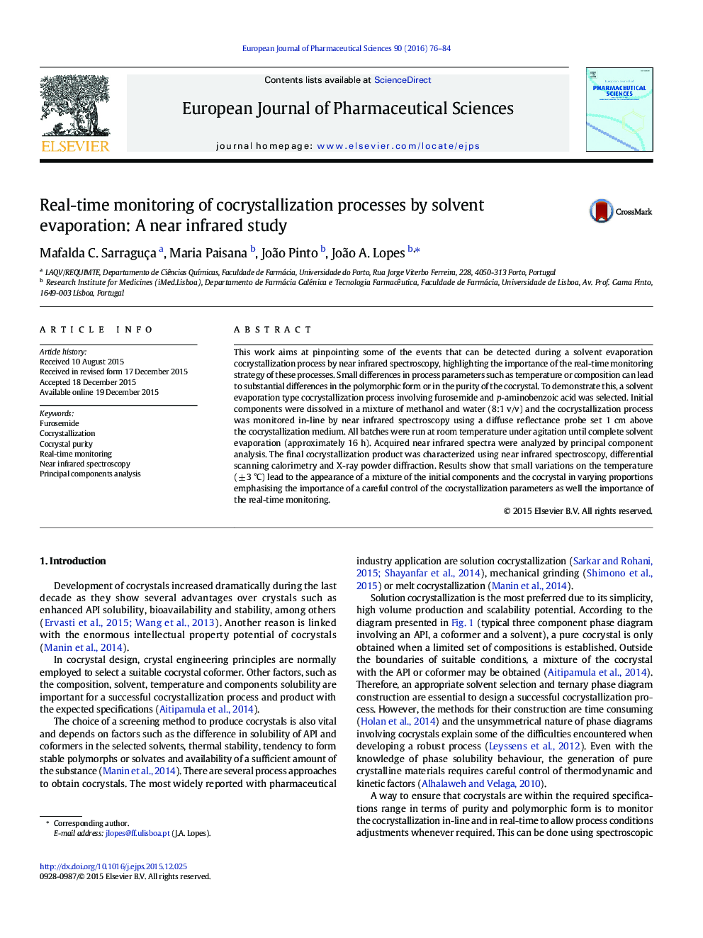 Real-time monitoring of cocrystallization processes by solvent evaporation: A near infrared study