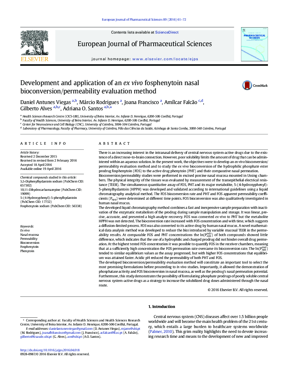 Development and application of an ex vivo fosphenytoin nasal bioconversion/permeability evaluation method