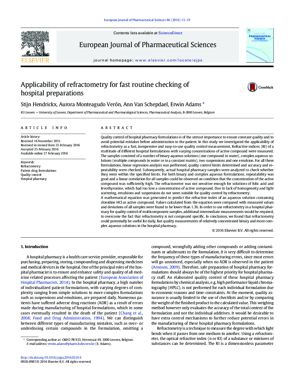 Applicability of refractometry for fast routine checking of hospital preparations