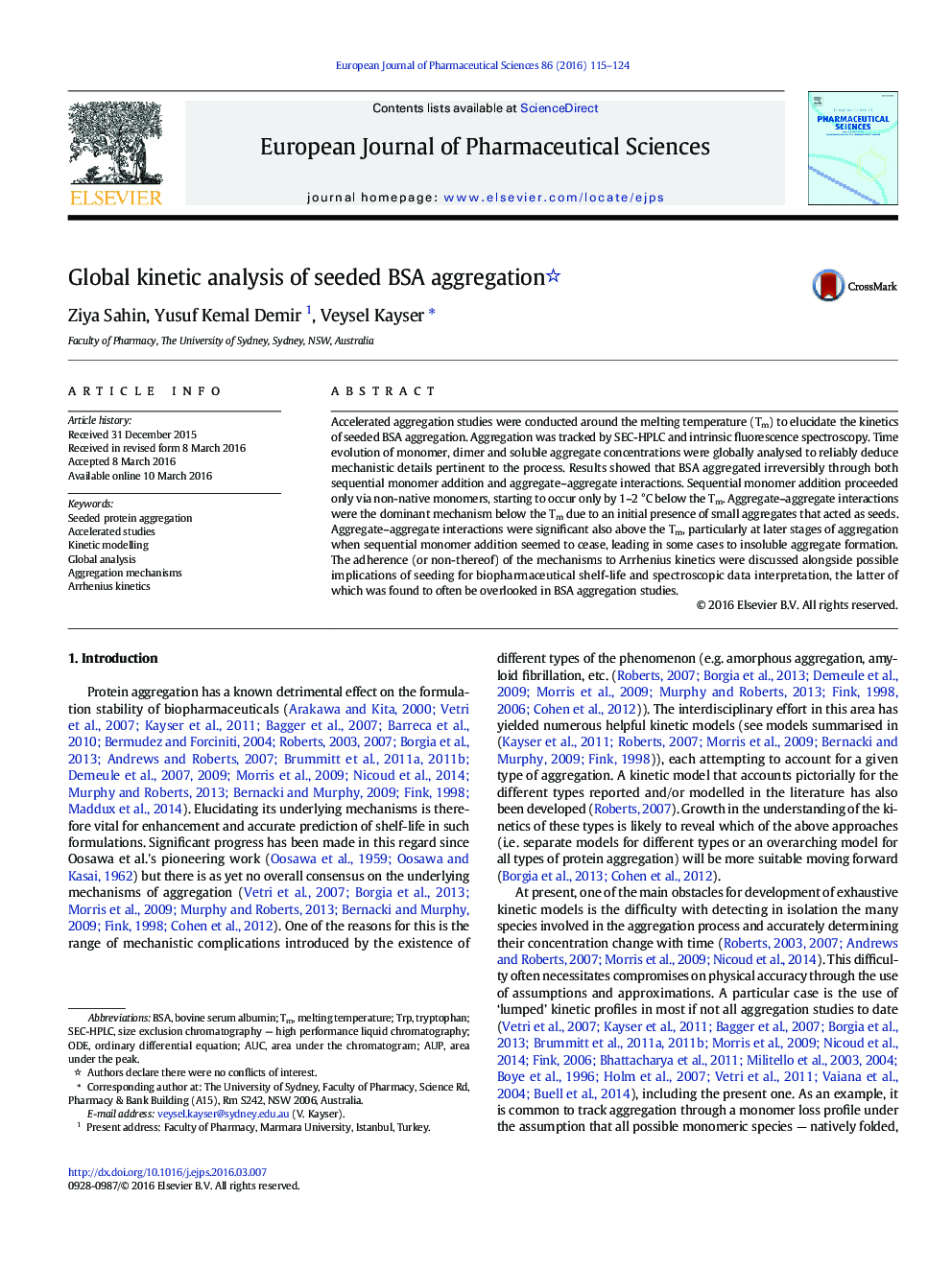 Global kinetic analysis of seeded BSA aggregation 