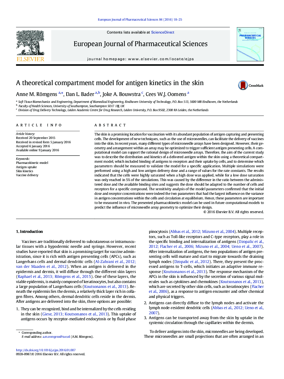 A theoretical compartment model for antigen kinetics in the skin