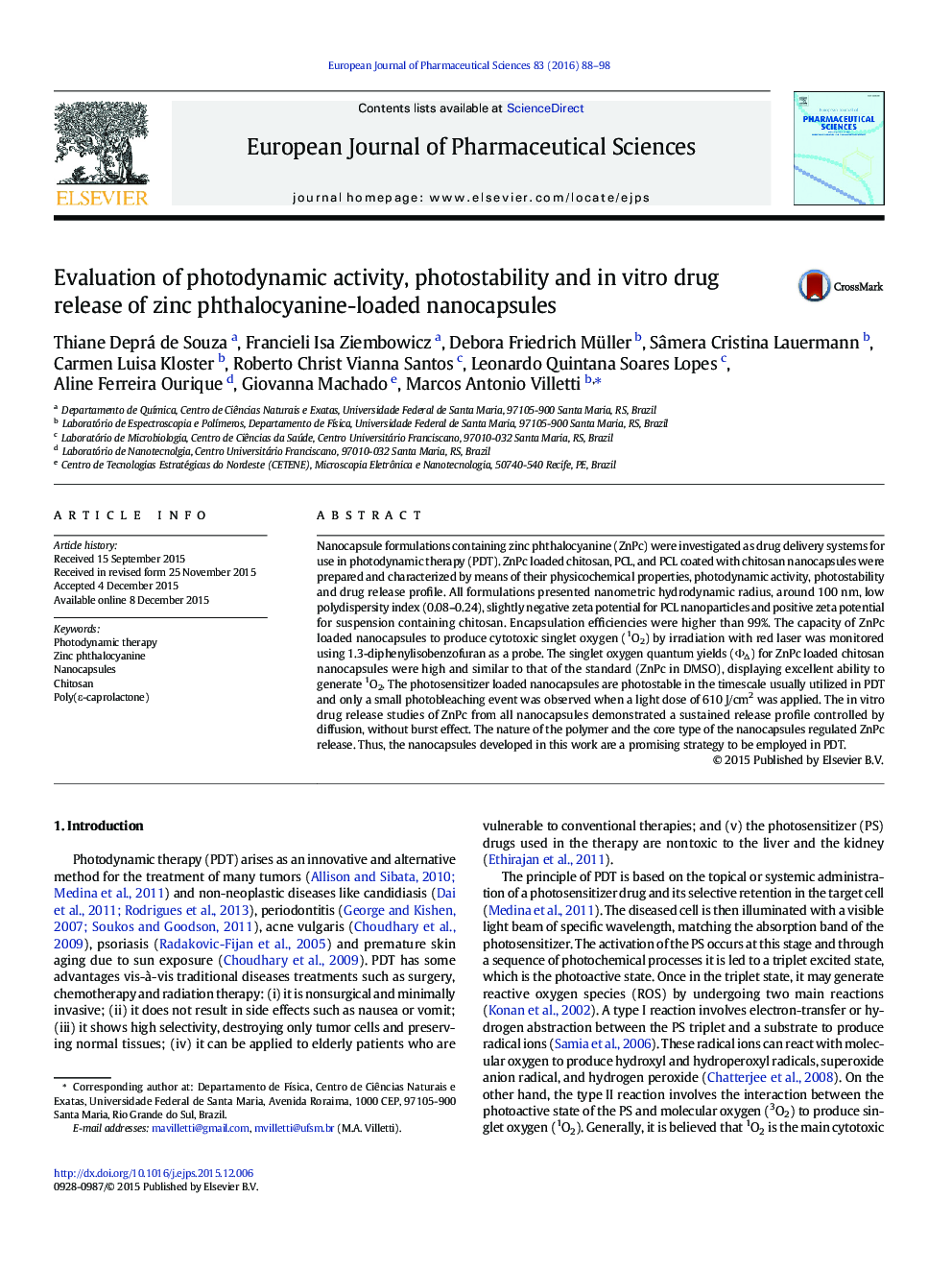 Evaluation of photodynamic activity, photostability and in vitro drug release of zinc phthalocyanine-loaded nanocapsules