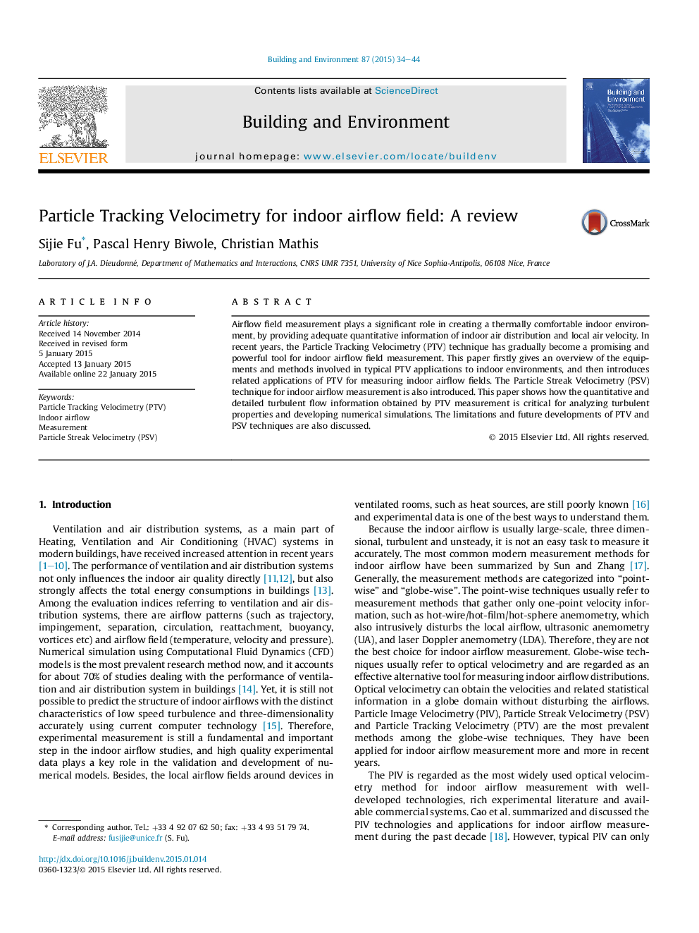 Particle Tracking Velocimetry for indoor airflow field: A review