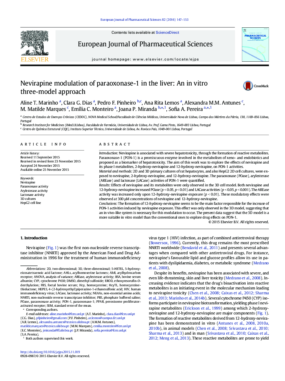 Nevirapine modulation of paraoxonase-1 in the liver: An in vitro three-model approach