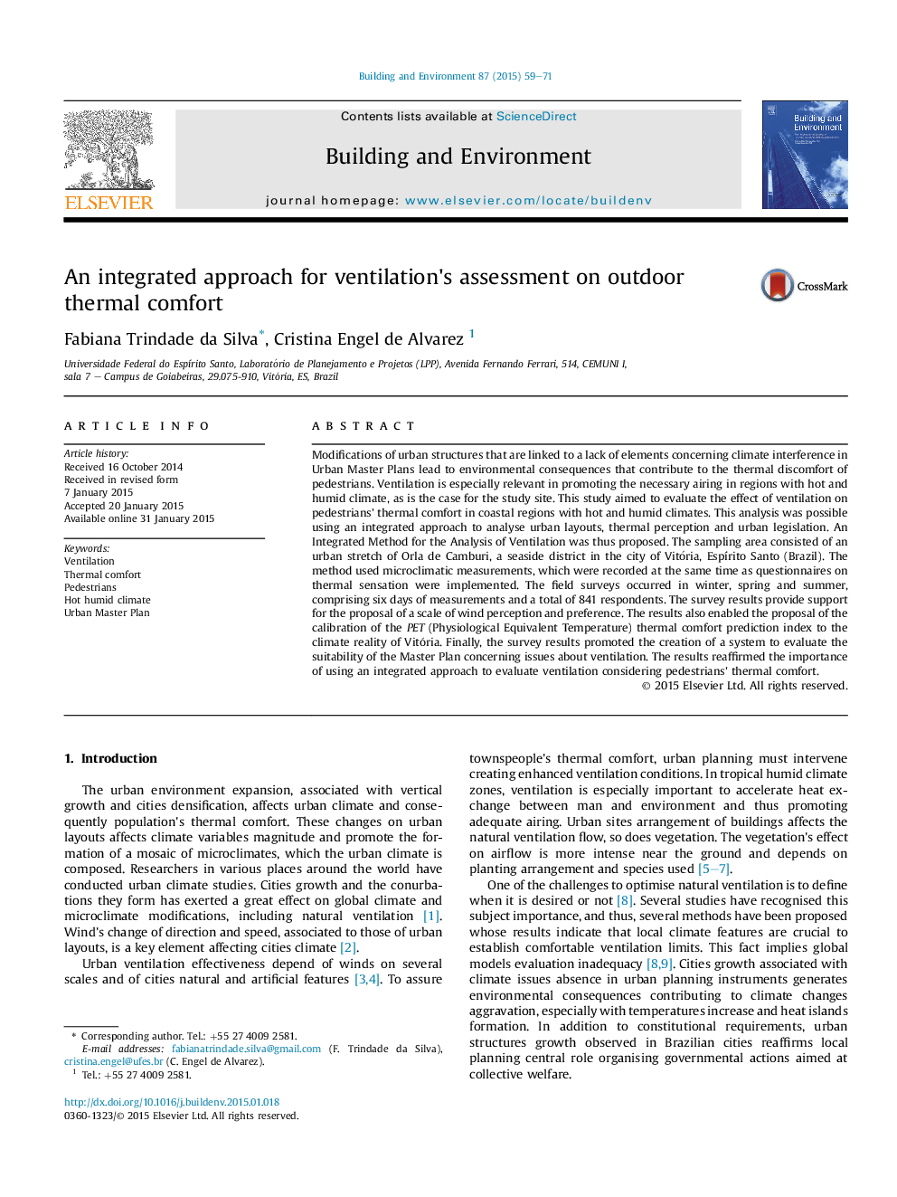 An integrated approach for ventilation's assessment on outdoor thermal comfort